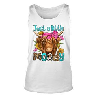 Just A Little Moody Cute Western Highland Cows Lover Farming Unisex Tank Top - Seseable
