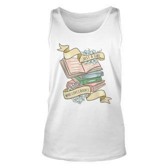 Just A Girl Who Loves Books Lover Bookworm Bookaholic Reader Tank Top | Mazezy