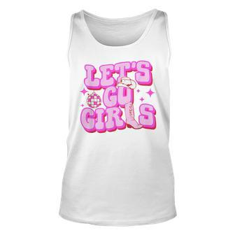 Lets Go Girls Cowgirls Hat Boots Country Western Cowgirl Unisex Tank Top | Mazezy