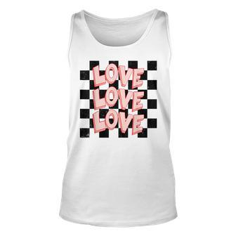 Love Heart Valentine Checkered Retro Groovy Valentines Day Unisex Tank Top - Seseable