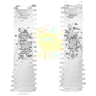 Lucky St Patricks Day Retro Smiling Face Shamrock Hippie Unisex Tank Top | Mazezy