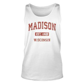 Madison Wisconsin Wi Vintage Athletic Sports Design Unisex Tank Top | Mazezy