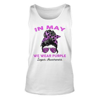 Messy Bun In May We Wear Purple Lupus Awareness Month Unisex Tank Top | Mazezy