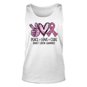 Peace Love Cure Pink Ribbon Cancer Breast Awareness Unisex Tank Top - Seseable