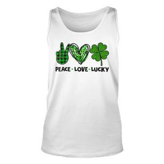 Peace Love Luck Lucky Clover Shamrock St Patricks Day Unisex Tank Top - Seseable