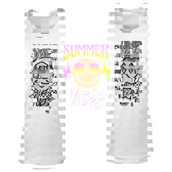Retro Groovy Summer Vibes Smile Face Vacation Tropical 70S Unisex Tank Top - Thegiftio