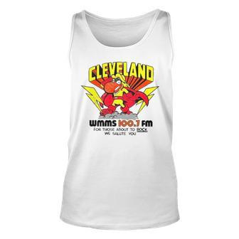 Robbie Fox Wearing Cleveland Wmms Loo7 Fm For Those About To Rock We Salute You Tank Top | Mazezy