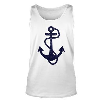 Vintage Distressed Sailing Boat Nautical Grungy Navy Anchor Unisex Tank Top - Seseable