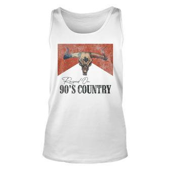 Vintage Raised On 90S Country Music Bull Skull Western Unisex Tank Top | Mazezy