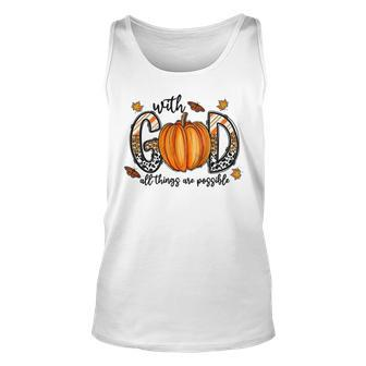 With God All Things Are Possible Fall Pumpkins Leopard Unisex Tank Top - Seseable
