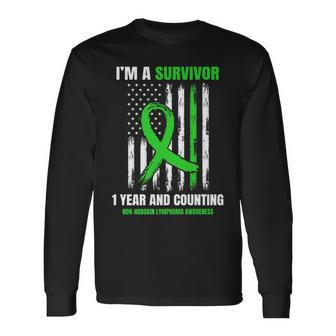 1 Year Cancer Free Non Hodgkins Lymphoma Survivor Usa Flag Long Sleeve T-Shirt - Seseable