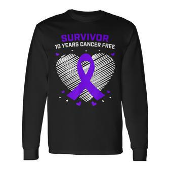 10 Years Cancer Free Purple Pancreatic Cancer Survivor Long Sleeve T-Shirt - Seseable