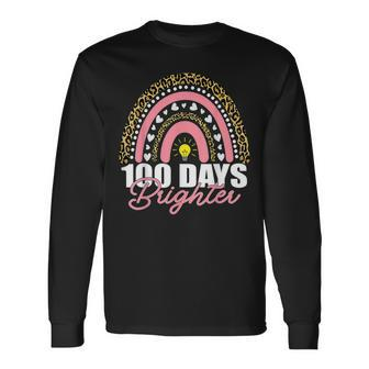 100 Days Brighter Rainbow Happy 100Th Days Leopard Rainbow Men Women Long Sleeve T-shirt Graphic Print Unisex - Seseable
