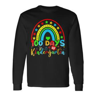 100 Days Of Kindergarten Teacher 100 Days Smarter Rainbow V2 Long Sleeve T-Shirt - Seseable