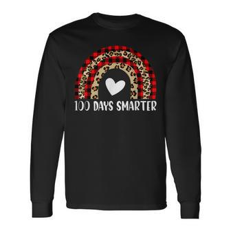 100 Days Smarter Plaid Leopard Rainbow Gift Teacher Student Men Women Long Sleeve T-shirt Graphic Print Unisex - Seseable