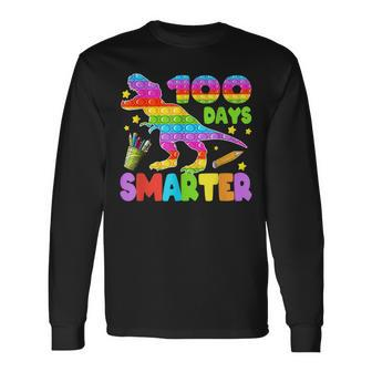 100 Days Smarter Teacher Or Student Pop It Dinosaur Long Sleeve T-Shirt - Seseable