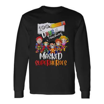 100 Days Of Teaching Masked Superheroes Virtual Teacher Men Women Long Sleeve T-Shirt T-shirt Graphic Print - Thegiftio