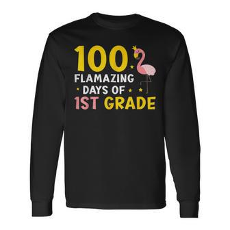 100 Flamazing Days Of 1St Grade Student Teacher Flamingo Men Women Long Sleeve T-Shirt T-shirt Graphic Print - Thegiftio UK