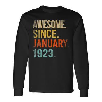 100Th Birthday 100 Year Old Awesome Since January 1923 Long Sleeve T-Shirt - Thegiftio UK