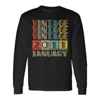 12 Year Old Vintage Made In January 2011 12Th Birthday Long Sleeve T-Shirt - Thegiftio UK