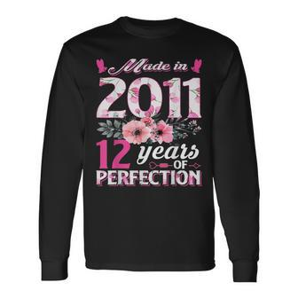12 Years Old Made In 2011 Floral 12Th Birthday Women Long Sleeve T-Shirt - Thegiftio UK
