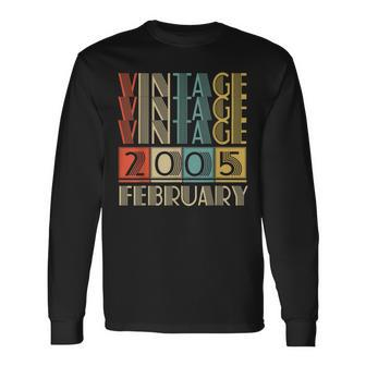 18 Year Old Vintage Made In February 2005 18Th Birthday Long Sleeve T-Shirt - Thegiftio UK