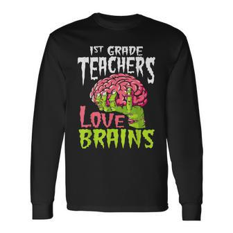 1St Grade Teachers Love Brains Zombie Teacher Halloween Men Women Long Sleeve T-Shirt T-shirt Graphic Print - Thegiftio UK