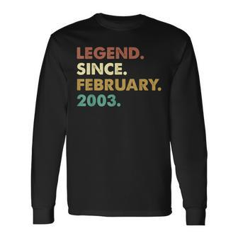 20 Years Old Legend Since February 2003 20Th Birthday Gifts Men Women Long Sleeve T-shirt Graphic Print Unisex - Seseable