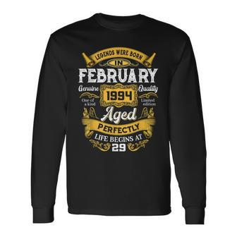 29 Years Old Legends Born In February 1994 29Th Bday Long Sleeve T-Shirt - Seseable