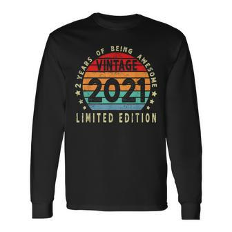 2Nd Birthday Vintage 2021 Limited Edition 2 Years Old Long Sleeve T-Shirt - Seseable