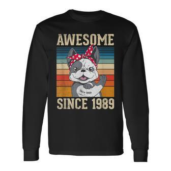 34 Year Old Awesome Since 1989 34Th Birthday Dog Girl Long Sleeve T-Shirt - Seseable