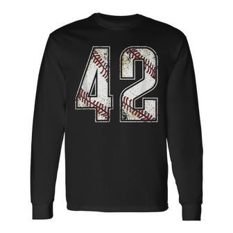 42 Baseball Jersey Number 42 Vintage Retro Birthday Long Sleeve T-Shirt - Seseable