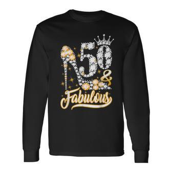 50 & Fabulous 50 Years Old 50Th Birthday Diamond Crown Shoes V3 Men Women Long Sleeve T-Shirt T-shirt Graphic Print - Thegiftio UK