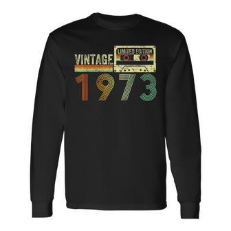50 Year Old Gifts Vintage 1973 50Th Birthday Cassette Tape Men Women Long Sleeve T-shirt Graphic Print Unisex - Seseable