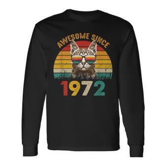 51St Birthday Cat Lover 51 Year Vintage Awesome Since 1972 Long Sleeve T-Shirt - Seseable