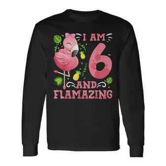 I Am 6 And Flamazing Amazing 6Th Birthday Flamingo Men Women Long Sleeve T-Shirt T-shirt Graphic Print - Thegiftio UK