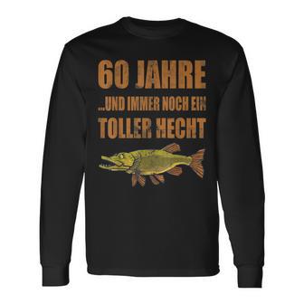 60 Jahre Geburtstag Angler Langarmshirts, Toller Hecht Vintage Design - Seseable