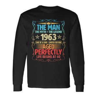 60 Years Old Vintage 1963 Man Myth Legend 60Th Birthday Long Sleeve T-Shirt - Seseable