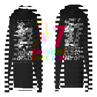 7 Years Old Unicorn Dabbing 7Th Birthday Girl Unicorn Party Long Sleeve T-Shirt | Mazezy