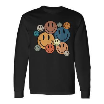 70S Retro Smile Face Cute Happy Peace Smiling Face Long Sleeve T-Shirt | Mazezy
