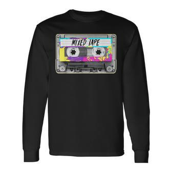 80S Paint Splash Cassette Tape Vintage Mix Tape Long Sleeve T-Shirt | Mazezy
