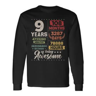 9 Years Of Being Awesome Retro Countdown 9Th Birthday Long Sleeve T-Shirt - Seseable