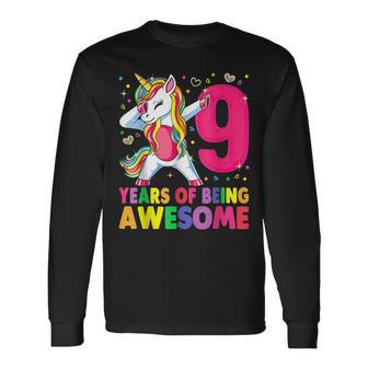 9 Years Old Unicorn Dabbing 9Th Birthday Girl Unicorn Party V2 Long Sleeve T-Shirt - Seseable