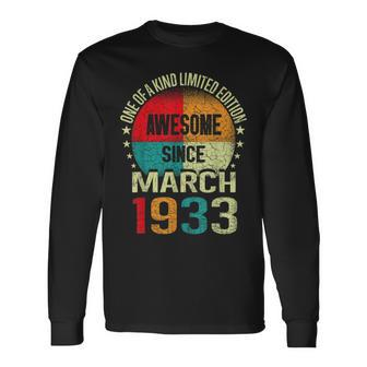 90 Year Awesome Since March 1933 Vintage 90Th Birthday Long Sleeve T-Shirt T-Shirt | Mazezy