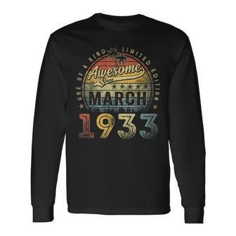 90 Year Old Awesome Since March 1933 90Th Birthday Long Sleeve T-Shirt T-Shirt | Mazezy