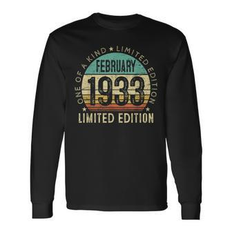 90 Year Old Vintage February 1933 90Th Birthday Long Sleeve T-Shirt - Seseable
