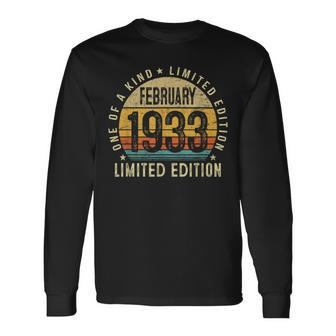 90 Year Old Vintage February 1933 90Th Birthday V2 Long Sleeve T-Shirt - Seseable
