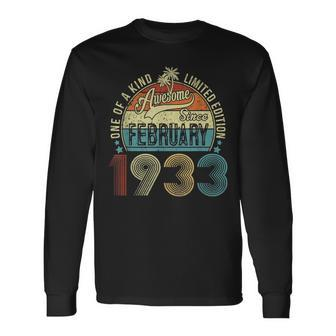 90 Years Old Vintage February 1933 90Th Birthday V2 Long Sleeve T-Shirt - Seseable