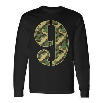 9Th Birthday Soldier 9 Year Old Military Themed Camo Long Sleeve T-Shirt - Seseable