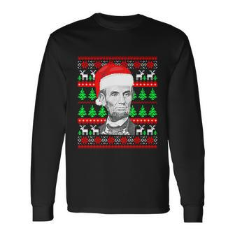 Abraham Lincoln Santa Hat Ugly Christmas Cool Long Sleeve T-Shirt - Monsterry